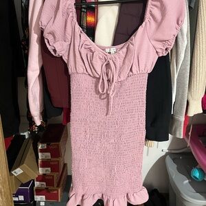 Pink Ruched Dress with Ruffle Hem